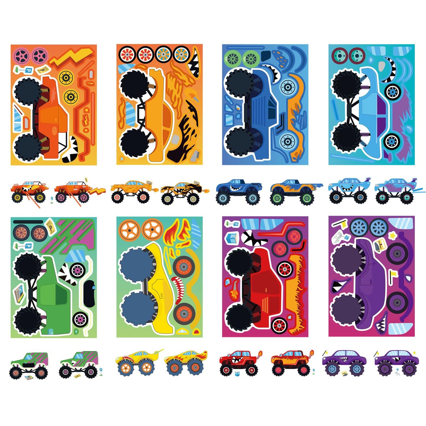 DUJAA 24 Sheets Monster Truck Sticker Set – Create Your Own Stickers for Kids, Parties, and Classroom Activities