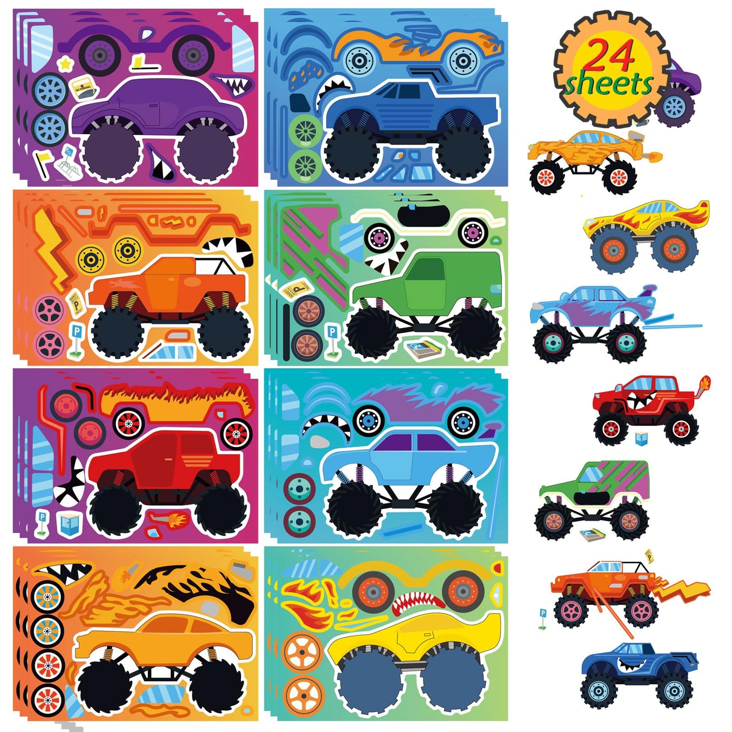 DUJAA 24 Sheets Monster Truck Sticker Set – Create Your Own Stickers for Kids, Parties, and Classroom Activities