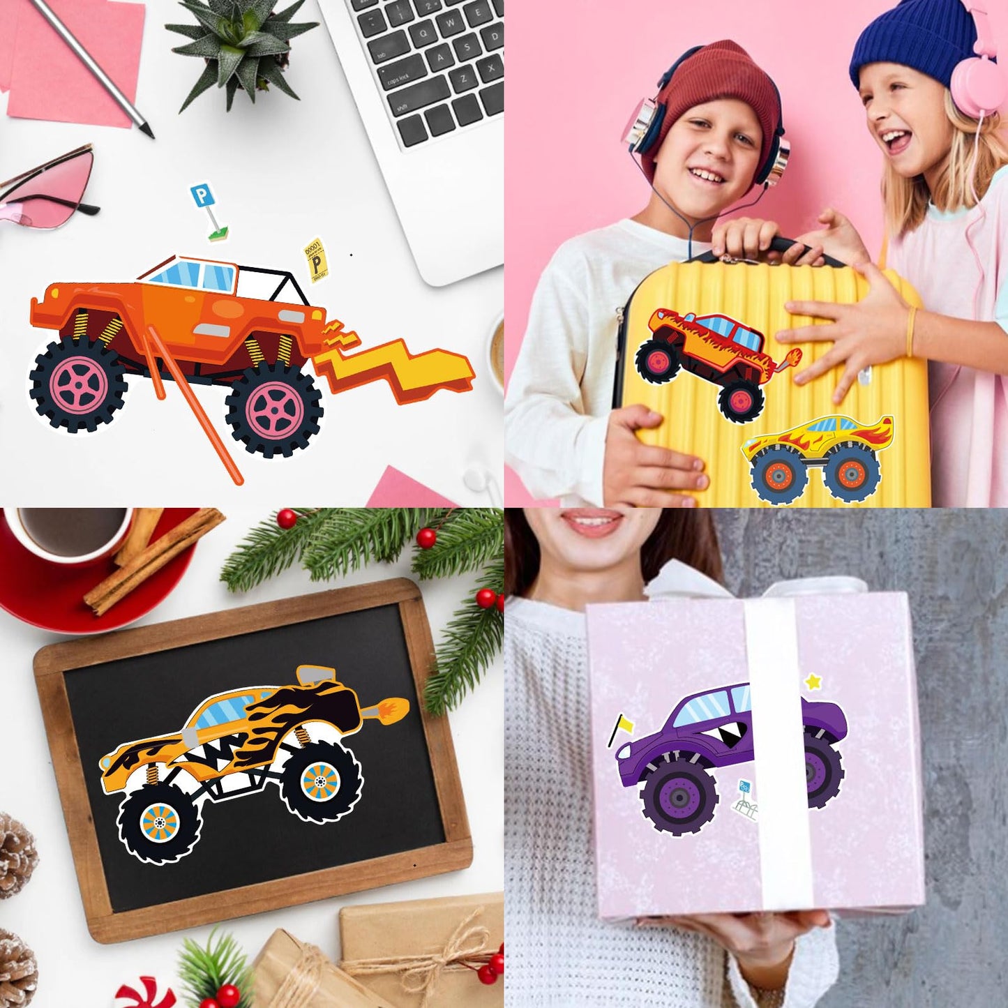 DUJAA 24 Sheets Monster Truck Sticker Set – Create Your Own Stickers for Kids, Parties, and Classroom Activities