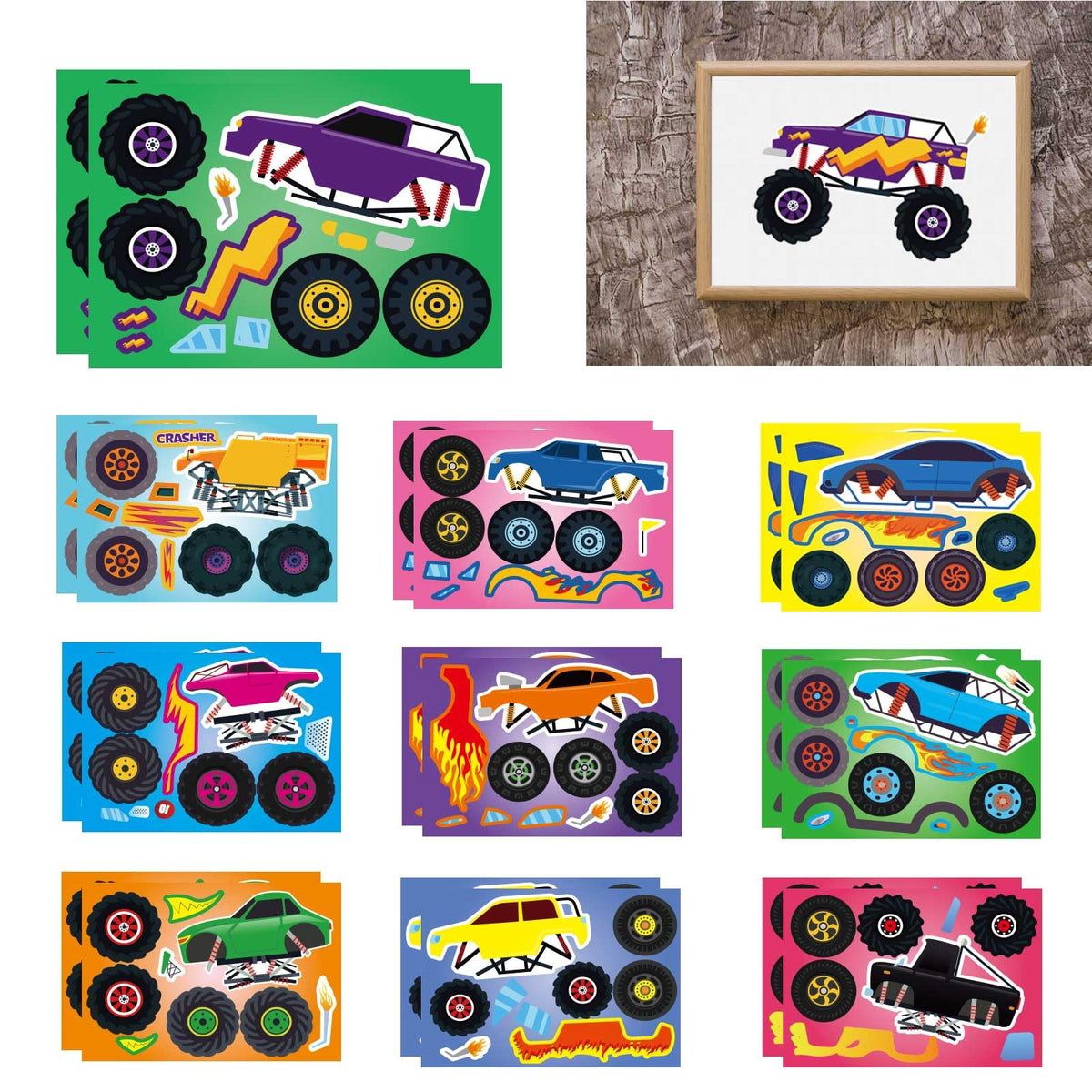 DUJAA 20-Piece Monster Truck Stickers — 10 Designs for DIY Crafts, Party Favors, Birthday Decorations