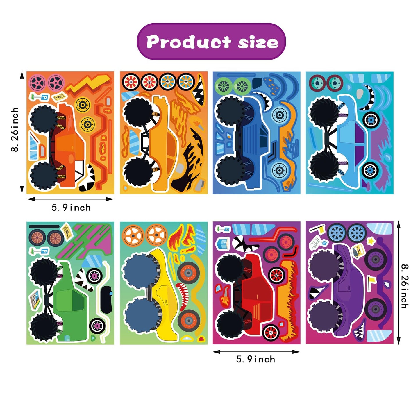 DUJAA 24 Sheets Monster Truck Sticker Set – Create Your Own Stickers for Kids, Parties, and Classroom Activities