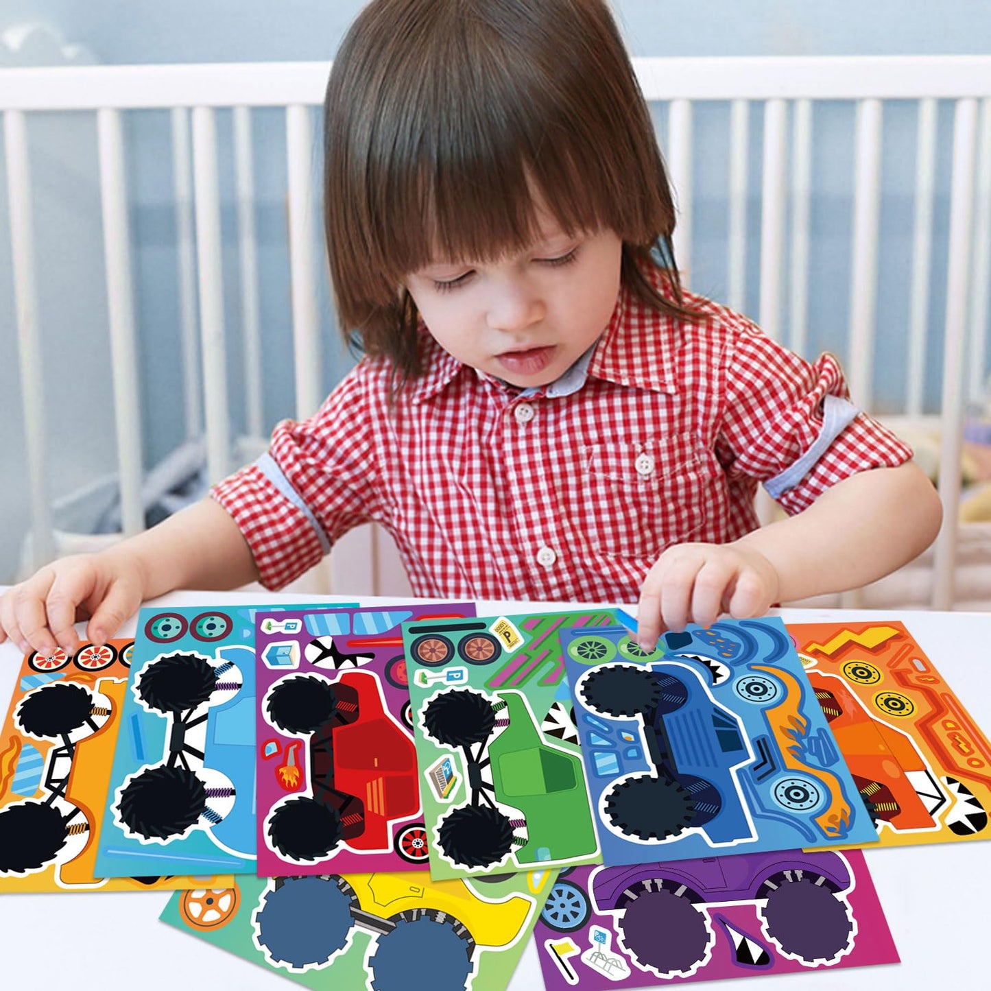 DUJAA 24 Sheets Monster Truck Sticker Set – Create Your Own Stickers for Kids, Parties, and Classroom Activities