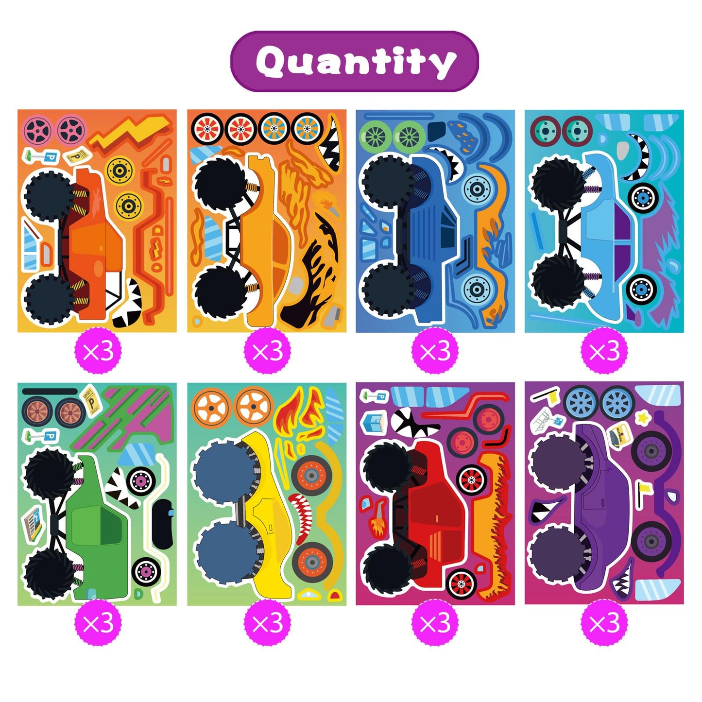DUJAA 24 Sheets Monster Truck Sticker Set – Create Your Own Stickers for Kids, Parties, and Classroom Activities