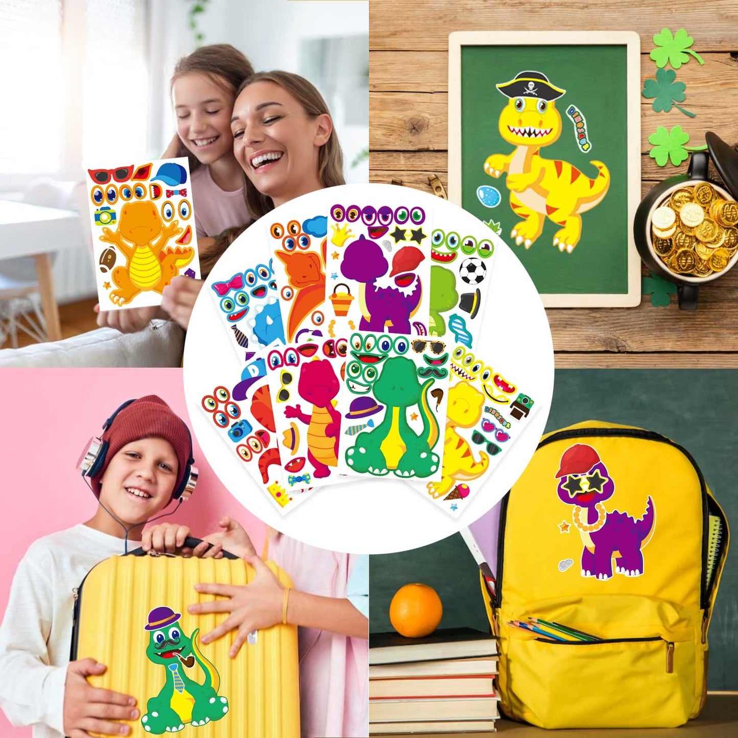 DUJAA 27-Sheet Dinosaur Stickers – DIY Dino Faces for Kids & Party Favors