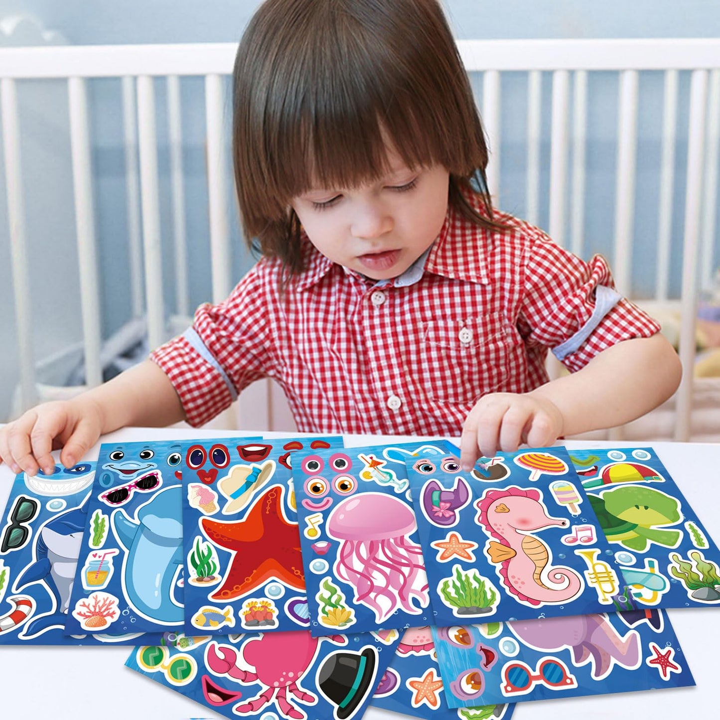 DUJAA 24 Sheets Ocean Stickers for Kids — Mix & Match Sea Creature Faces