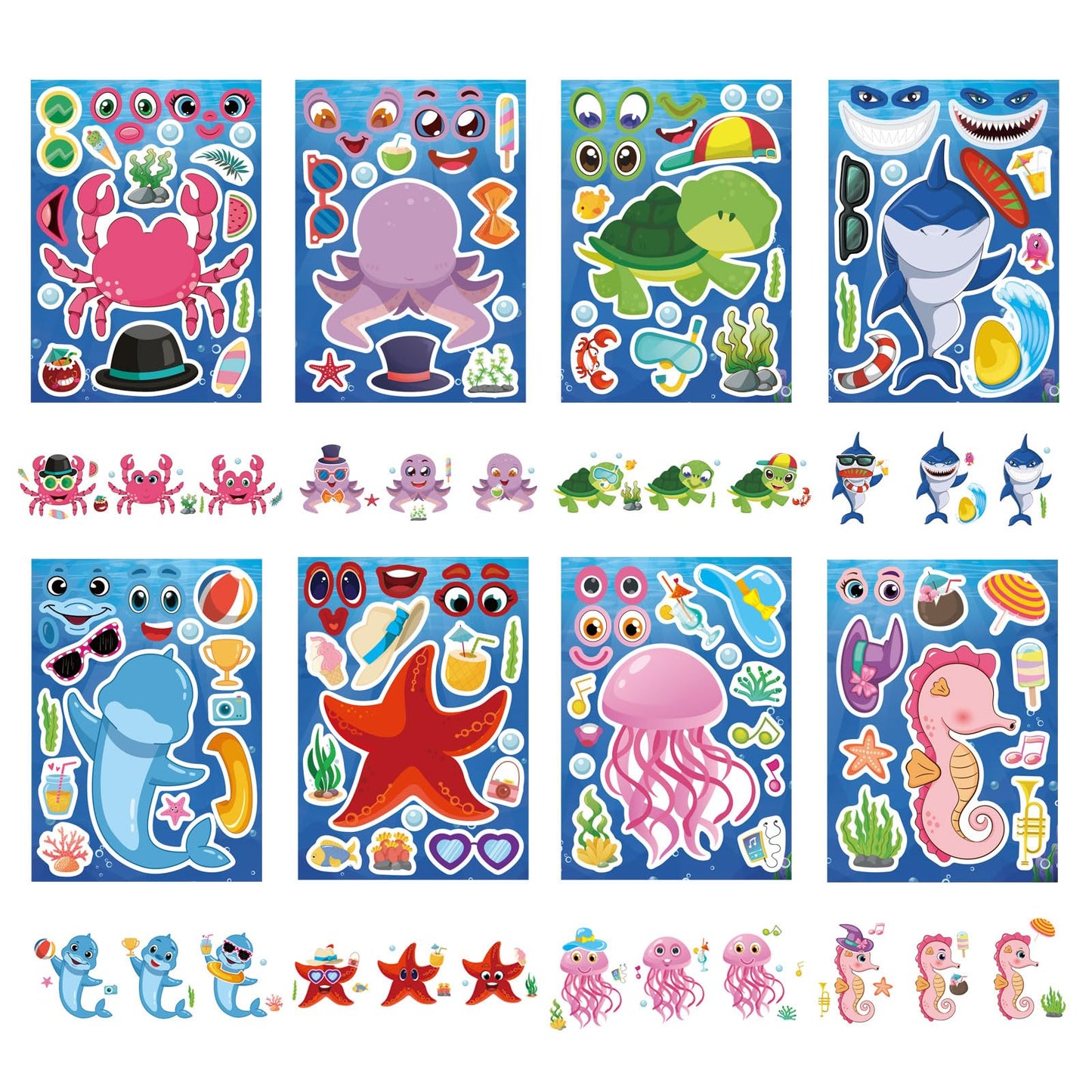 DUJAA 24 Sheets Ocean Stickers for Kids — Mix & Match Sea Creature Faces