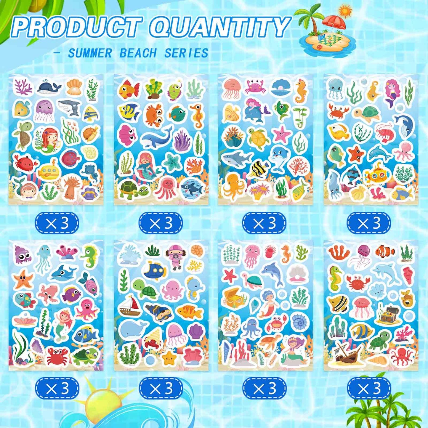 DUJAA 24 Sheets Ocean Stickers for Kids – Waterproof Sea Animals & Mermaid Set