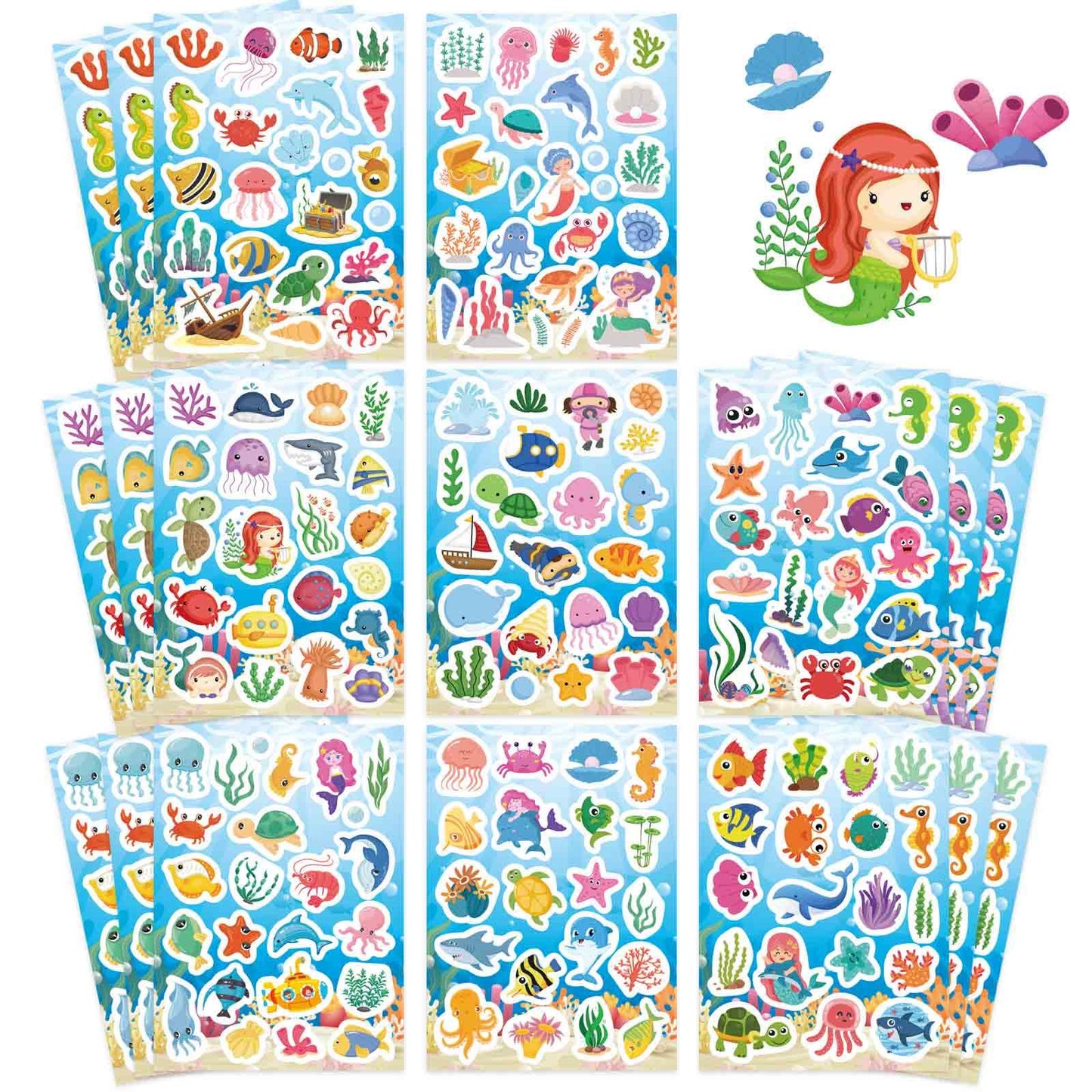 DUJAA 24 Sheets Ocean Stickers for Kids – Waterproof Sea Animals & Mermaid Set