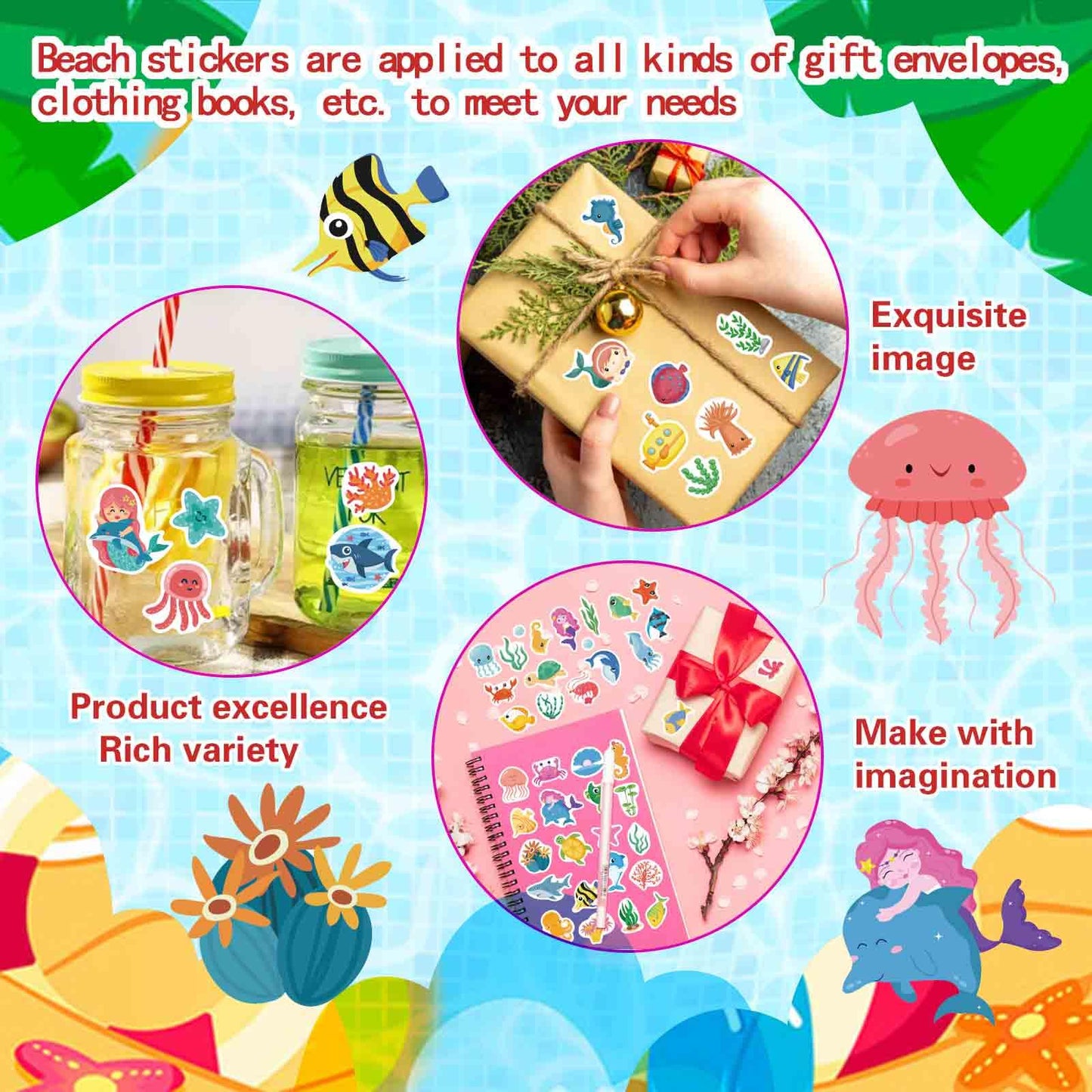 DUJAA 24 Sheets Ocean Stickers for Kids – Waterproof Sea Animals & Mermaid Set