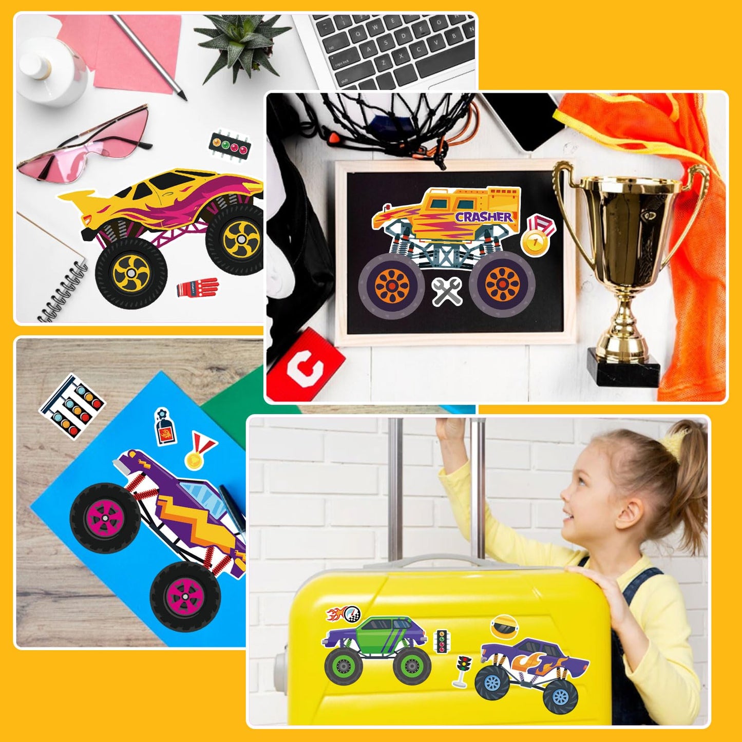 DUJAA Monster Truck Stickers for Kids – 24 Sheets, 12 Designs, Premium Craft Pack