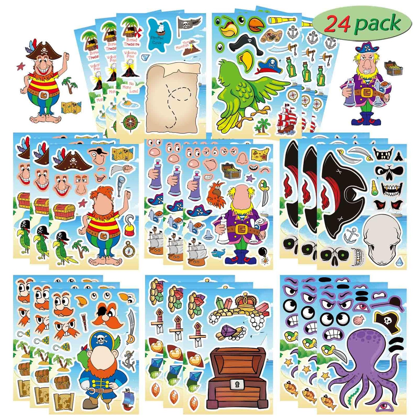 DUJAA 24 Sheets Pirate Stickers for Kids | Make-Your-Own Pirate Stickers & Party Decor