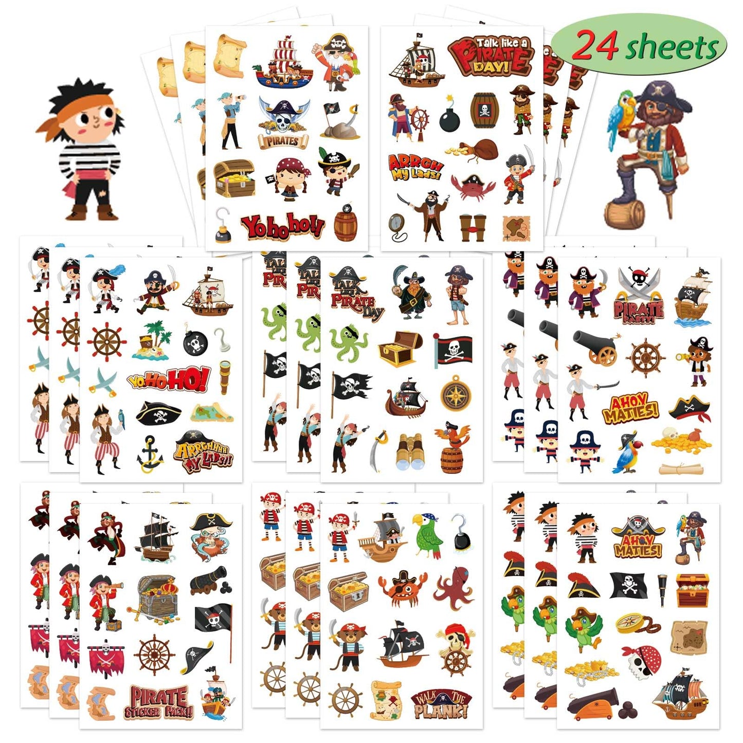 DUJAA 24 Sheets Pirate Stickers Pack – Kids Scrapbooking & Pirate Party Favors