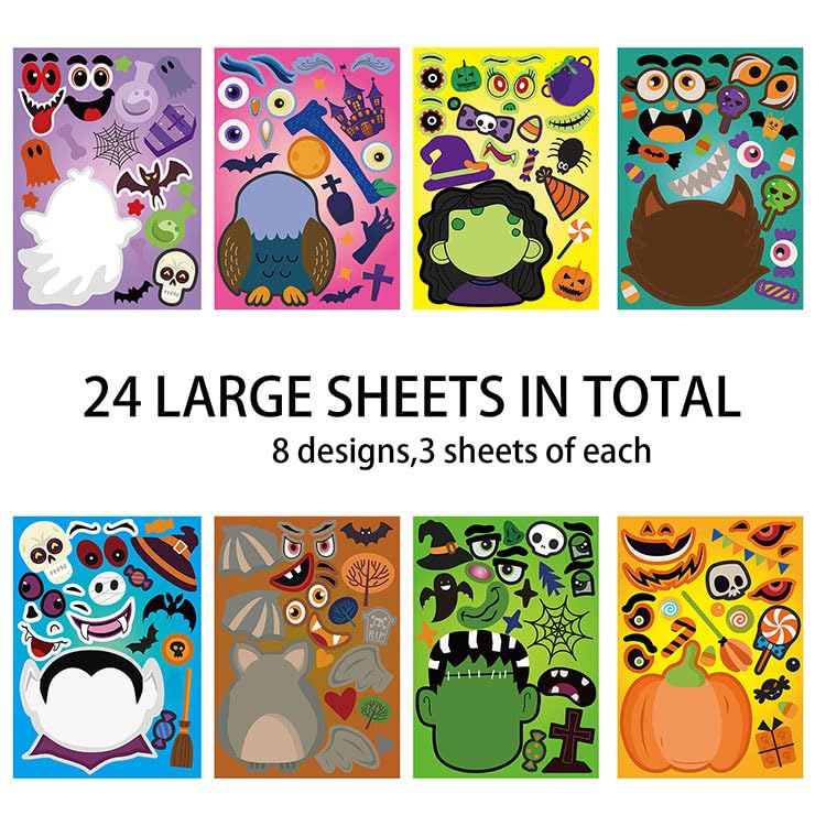 DUJAA 24 Sheets Halloween Party Games – Make Your Own Stickers for Kids