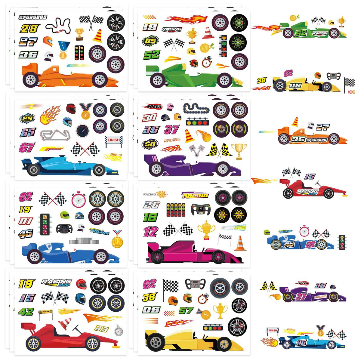 DUJAA 24 Sheets Make Your Own Race Car Stickers – Sporty Racing Car Stickers for Kids, Parties & Crafts