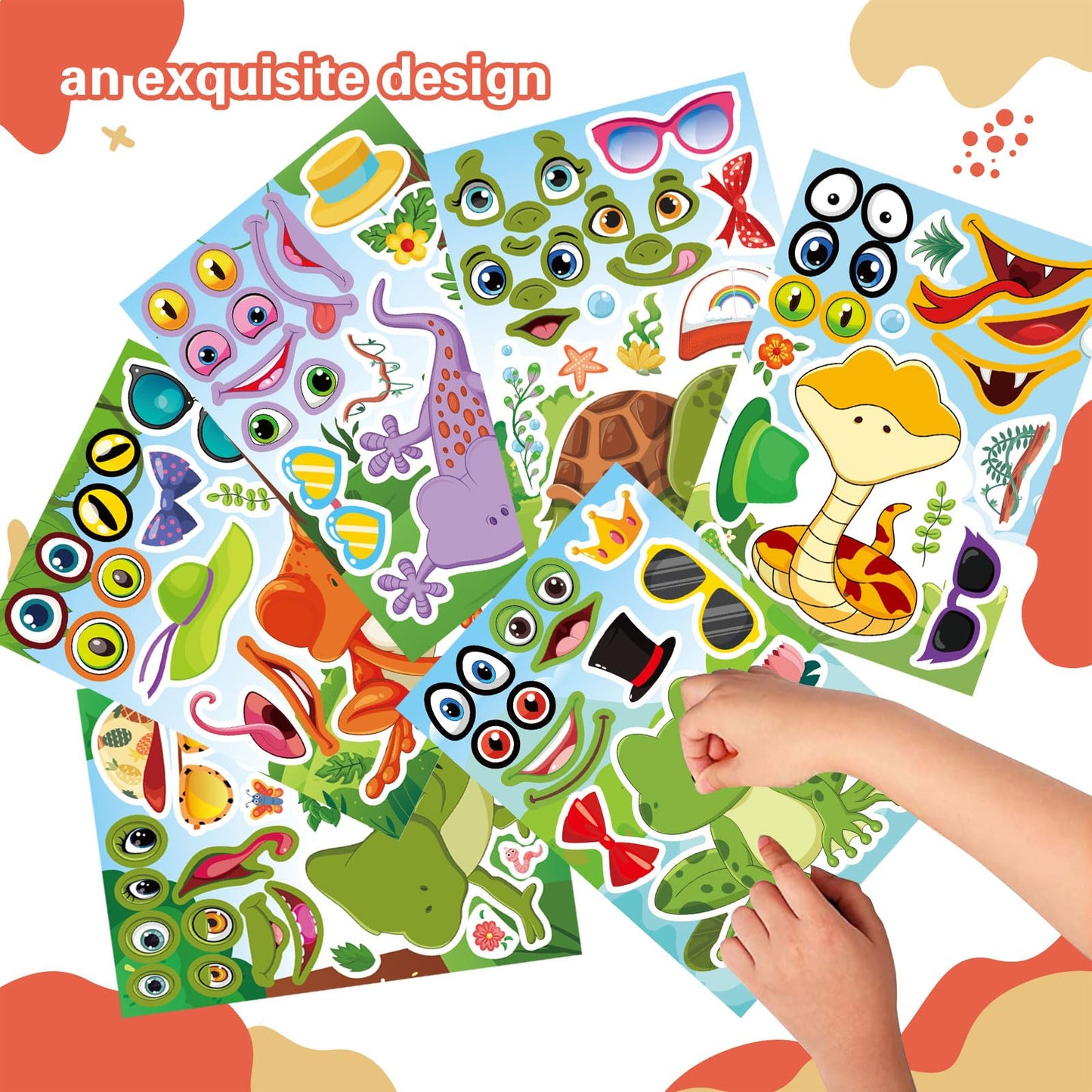 DUJAA 24 PCS Make-a-Face Sticker Kit for Kids | Reptile Mix & Match (Snakes, Lizards, Turtles)