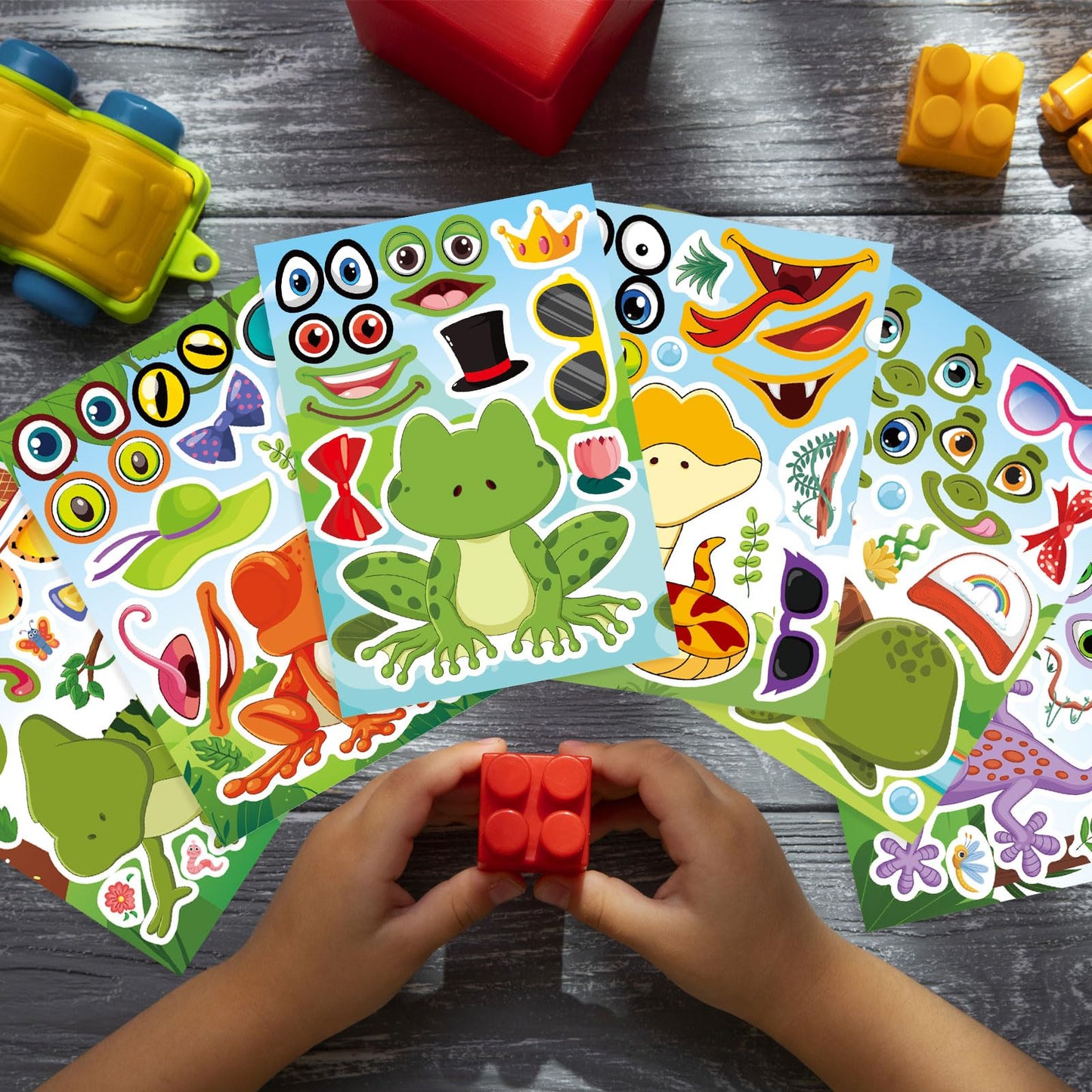 DUJAA 24 PCS Make-a-Face Sticker Kit for Kids | Reptile Mix & Match (Snakes, Lizards, Turtles)