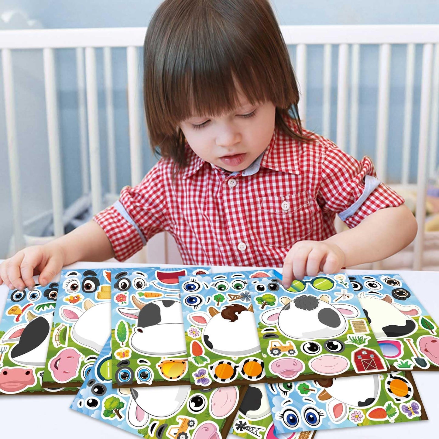 DUJAA 24 PCS Cow Stickers for Kids | Make-Your-Own Cow Sticker Sheets & Face Kit