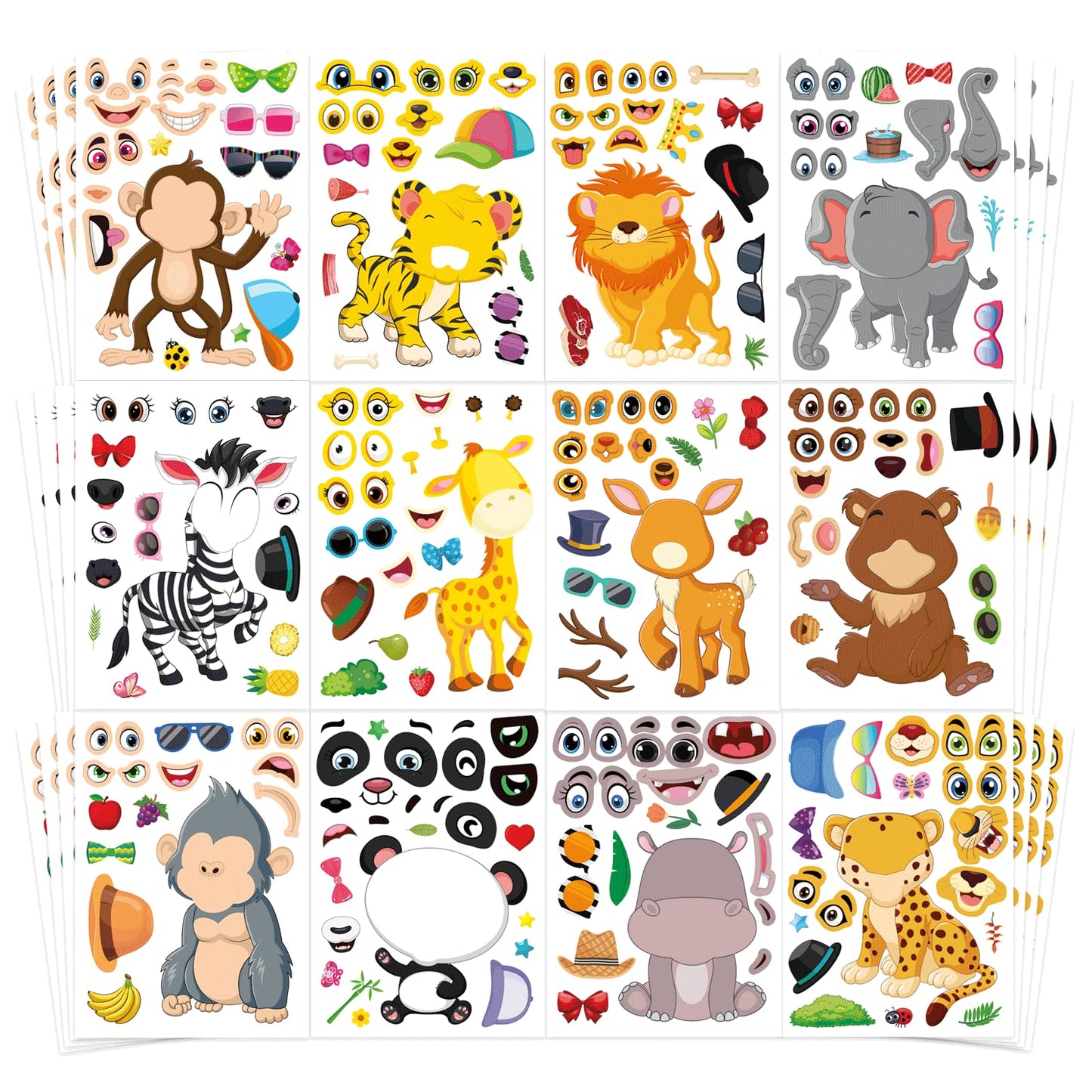 DUJAA 48 Sheets Safari Animal Stickers – Make-Your-Own Faces for Kids