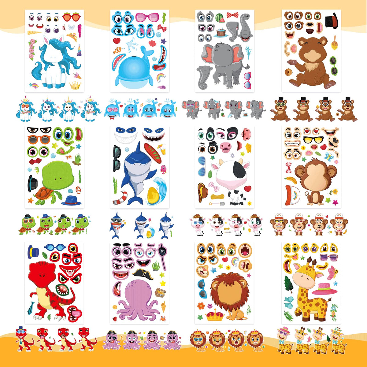 DUJAA 48 Sheets Make-a-Face Stickers for Kids – Mix & Match Animal Theme Party Favors