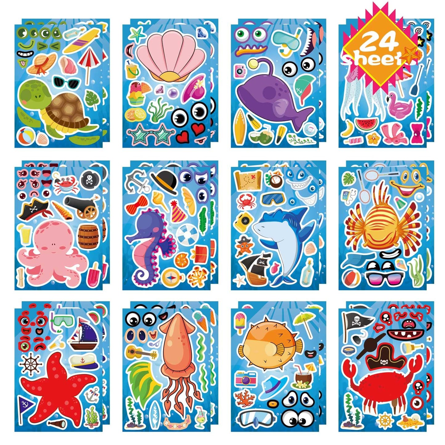 DUJAA 24 Sheets Make Your Own Sea Animals Stickers for Kids | Ocean Themed Face Art