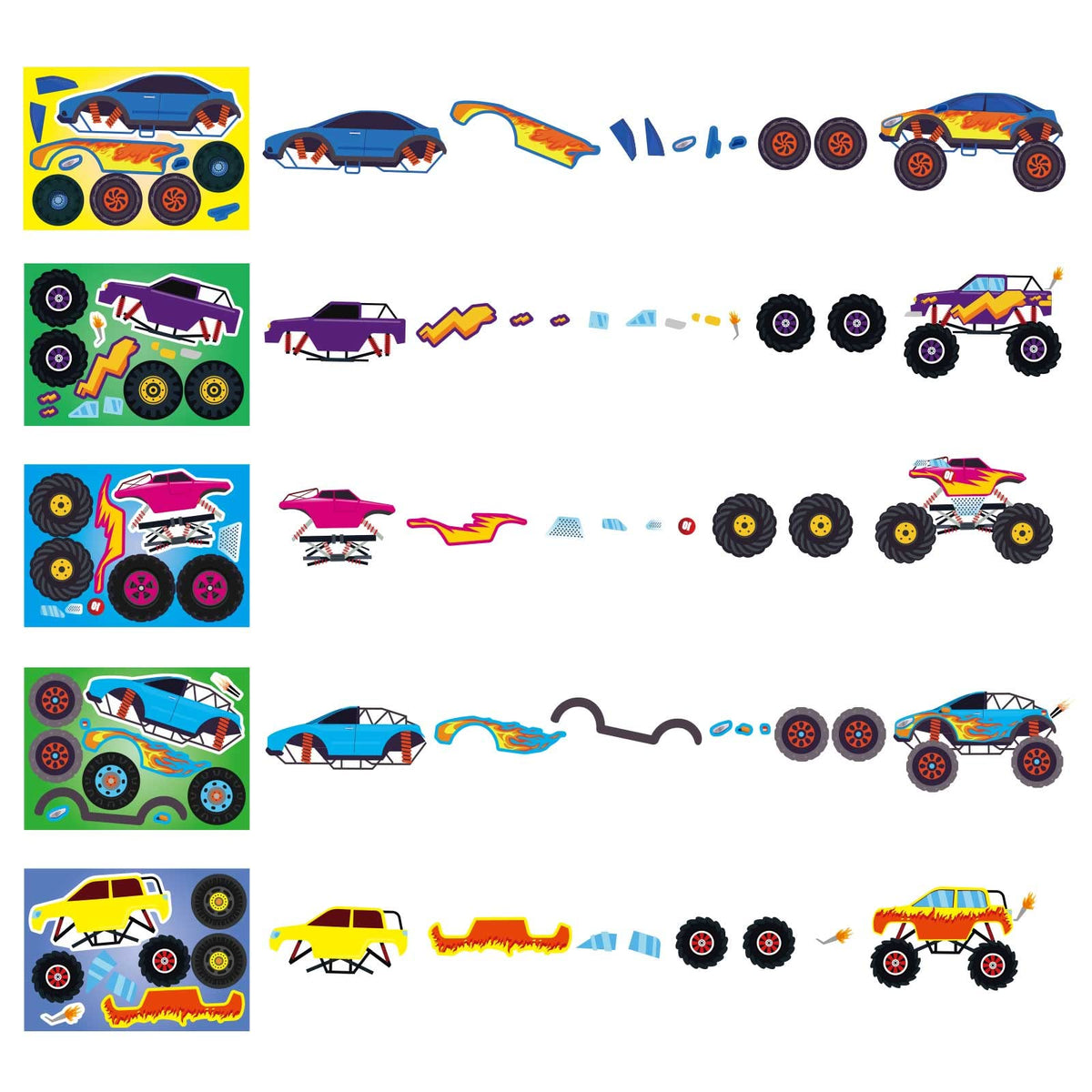 DUJAA 20-Piece Monster Truck Stickers — 10 Designs for DIY Crafts, Party Favors, Birthday Decorations