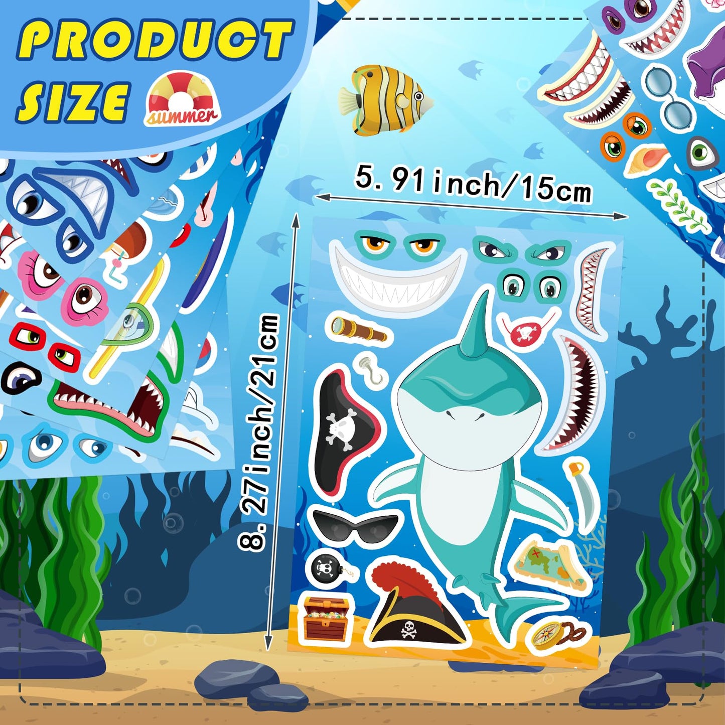 DUJAA 24 Sheets Shark Stickers for Kids – Ocean Creatures DIY Craft Kit