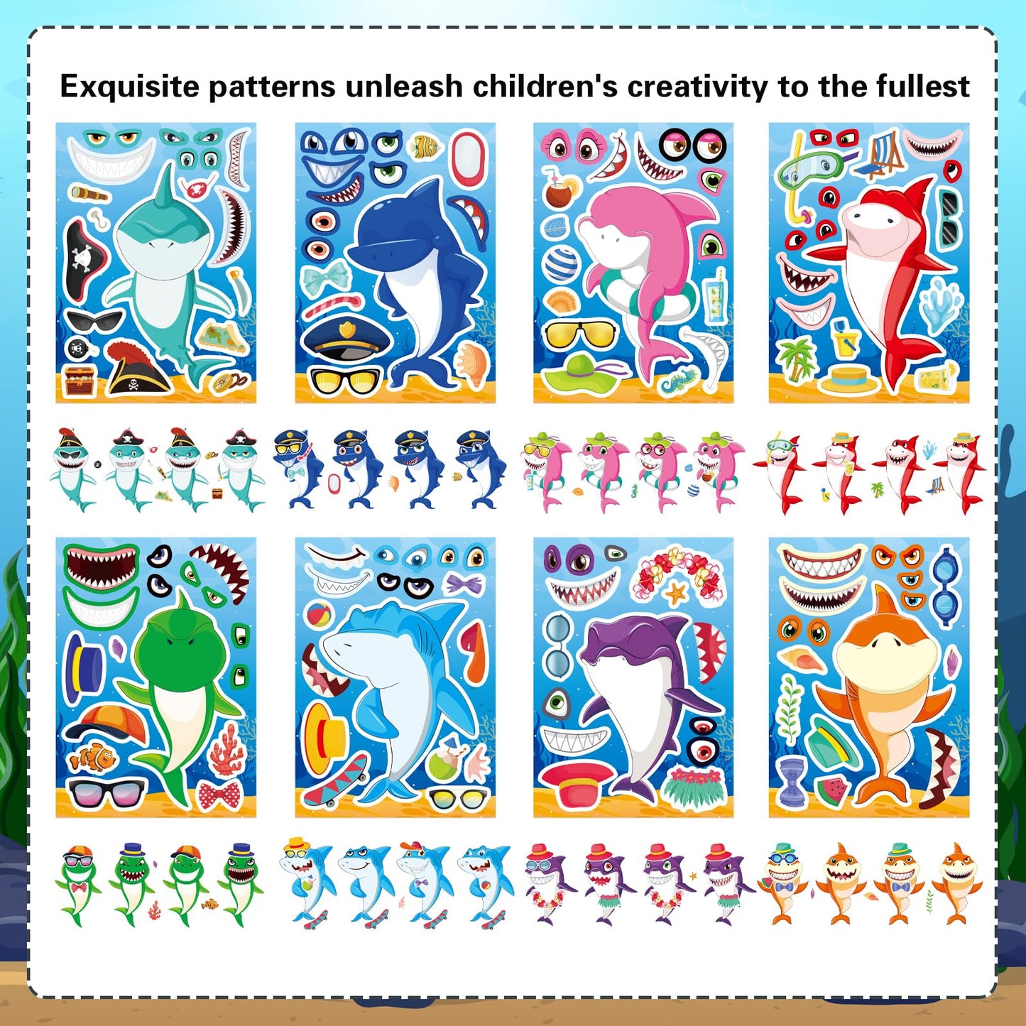 DUJAA 24 Sheets Shark Stickers for Kids – Ocean Creatures DIY Craft Kit