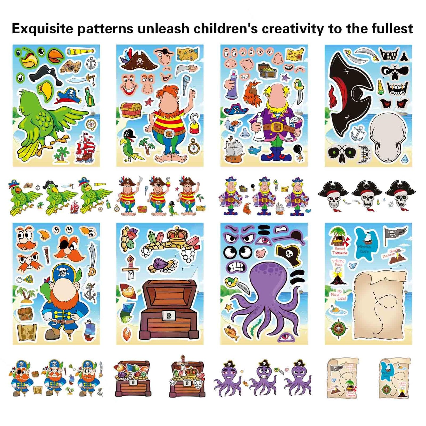 DUJAA 24 Sheets Pirate Stickers for Kids | Make-Your-Own Pirate Stickers & Party Decor