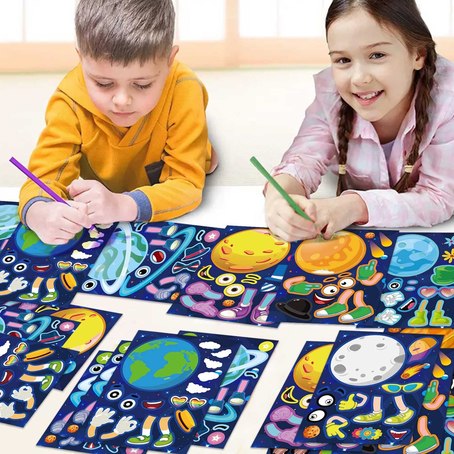 DUJAA 27 Sheets Space Stickers – Make Your Own Planets & Outer Space Faces for Kids
