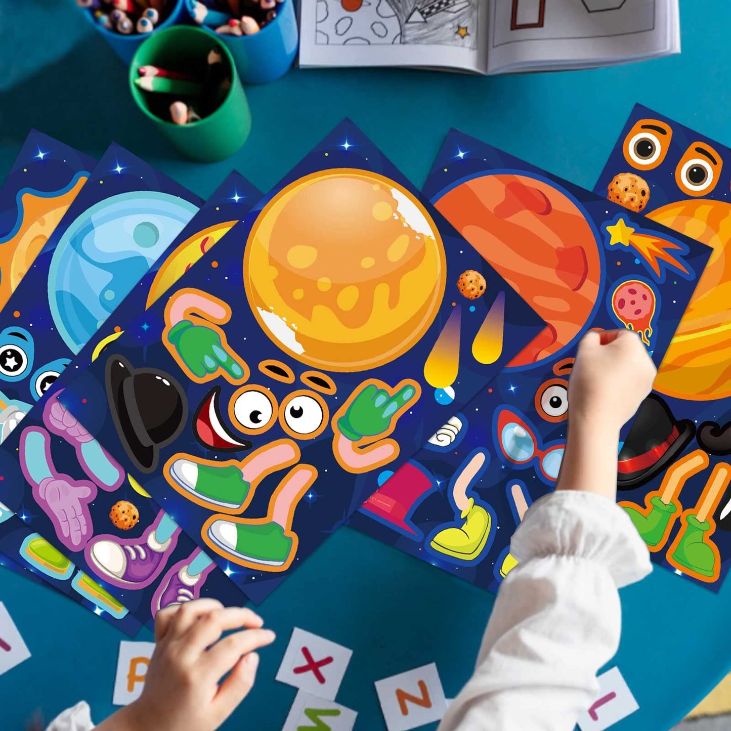 DUJAA 27 Sheets Space Stickers – Make Your Own Planets & Outer Space Faces for Kids