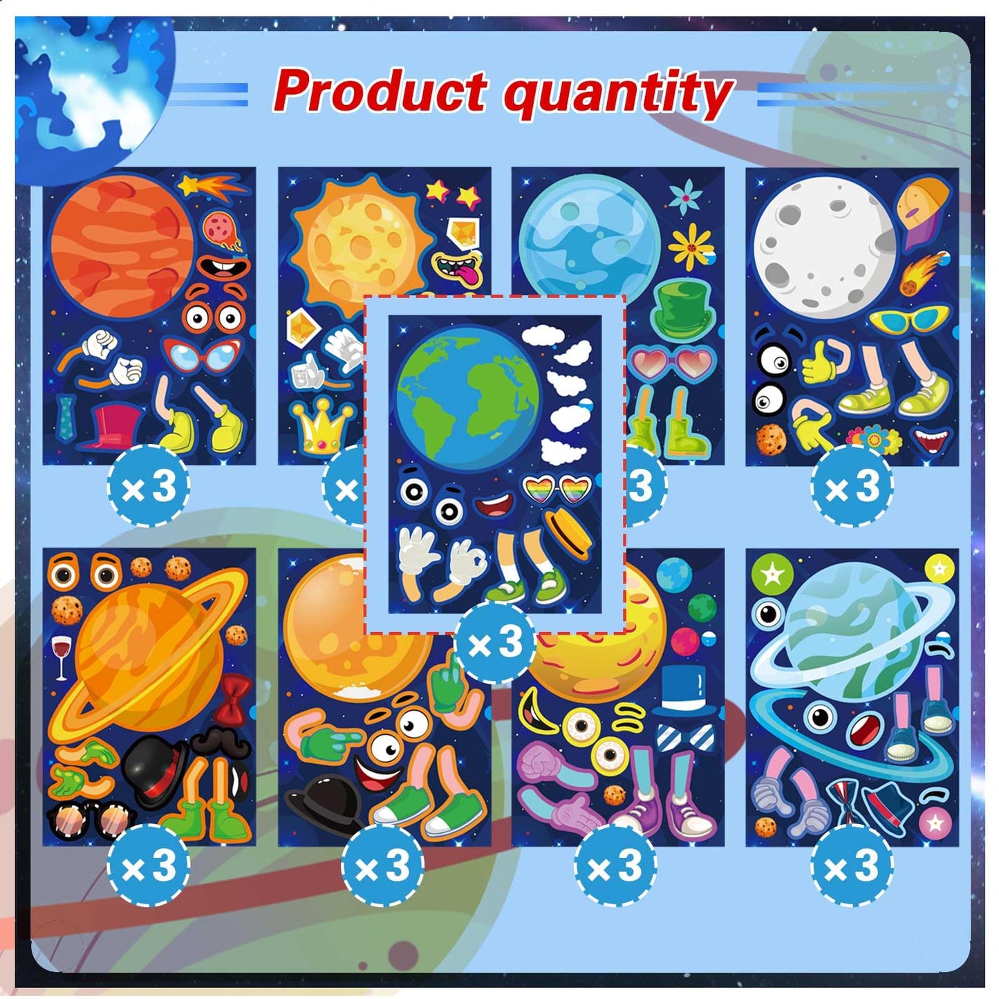 DUJAA 27 Sheets Space Stickers – Make Your Own Planets & Outer Space Faces for Kids