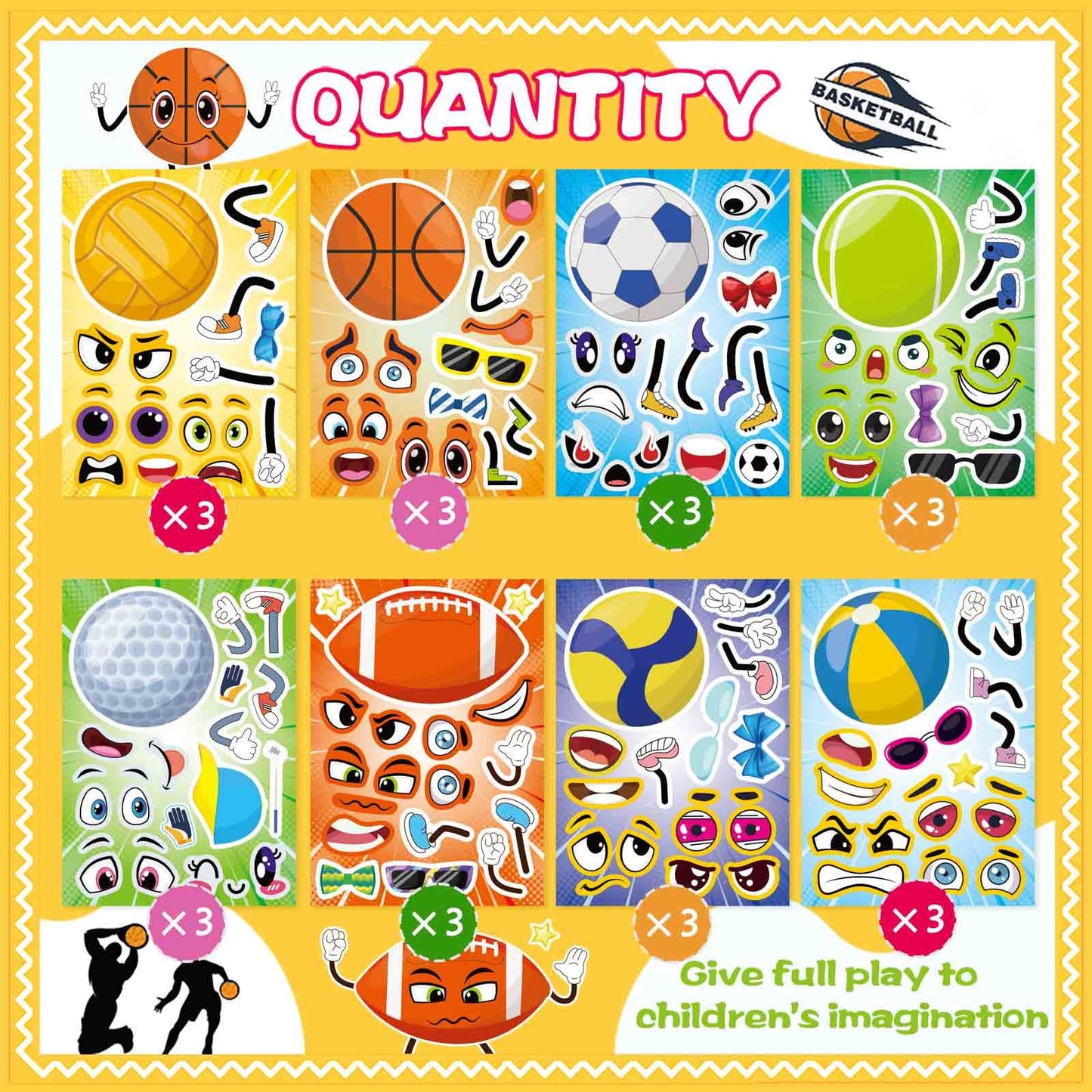 DUJAA 24 PCS Sport Ball Stickers for Kids - Mix & Match Sheets