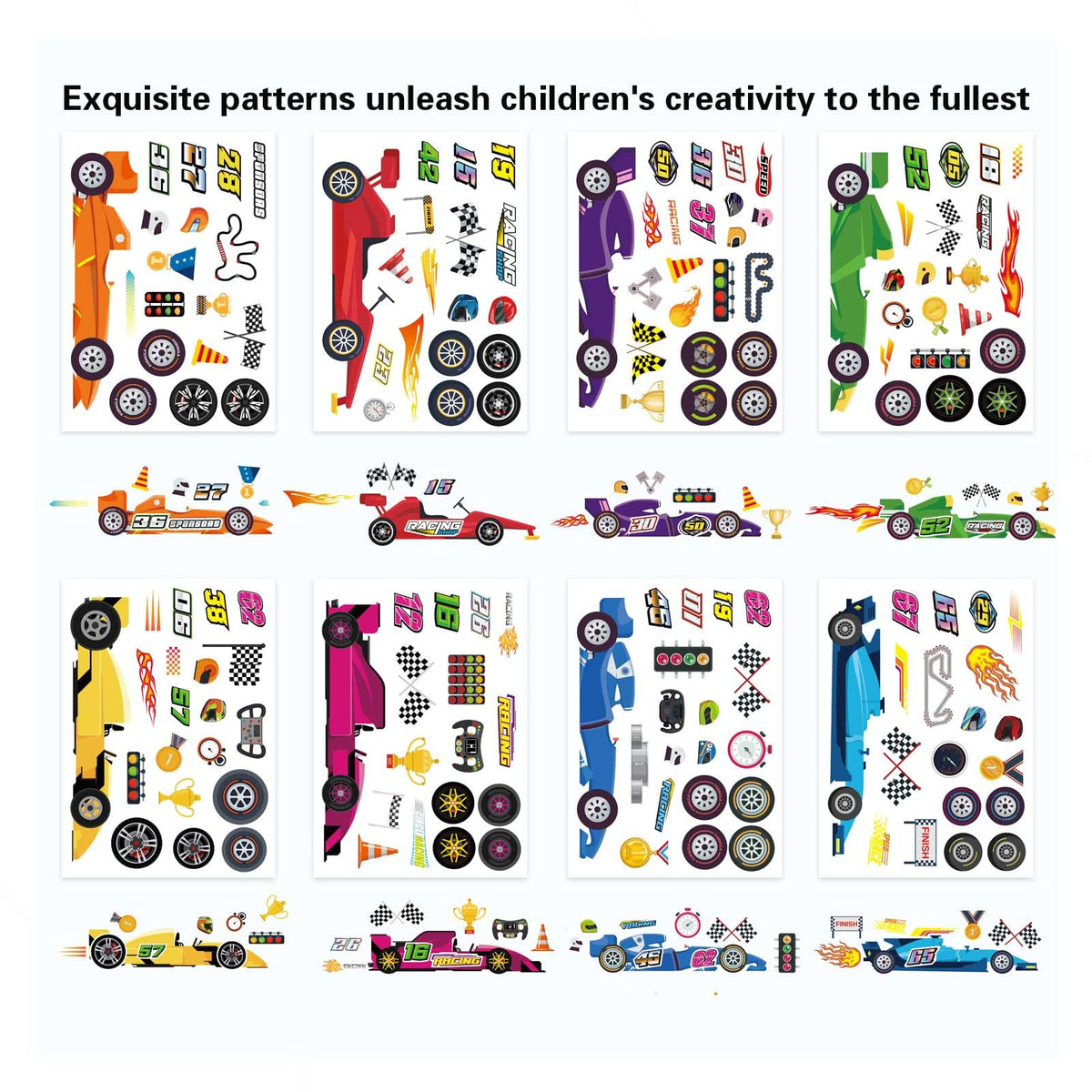 DUJAA 24 Sheets Make Your Own Race Car Stickers – Sporty Racing Car Stickers for Kids, Parties & Crafts