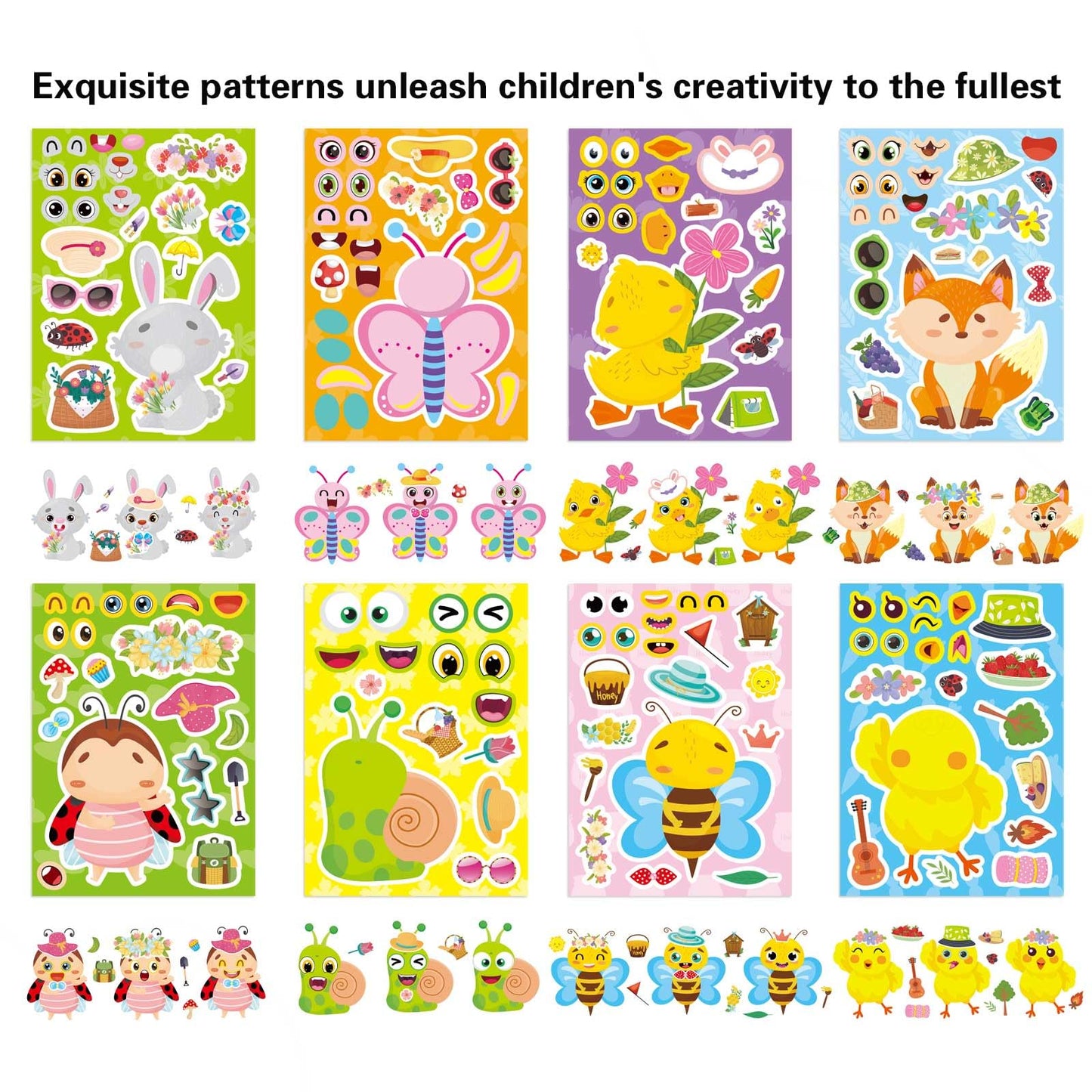 DUJAA 24 Sheets Spring Stickers for Kids – 8 Animal Designs for Easter & Classroom Fun
