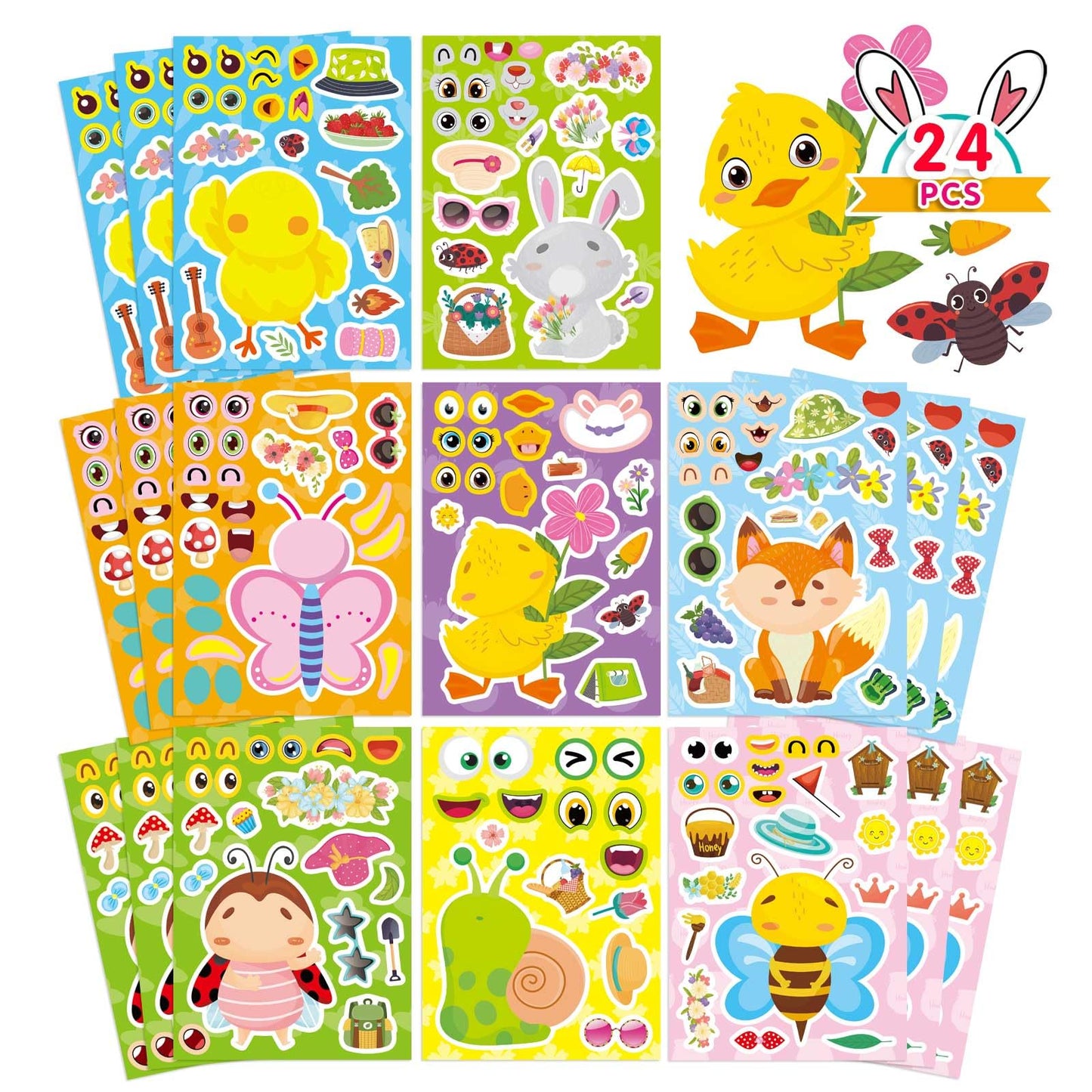 DUJAA 24 Sheets Spring Stickers for Kids – 8 Animal Designs for Easter & Classroom Fun