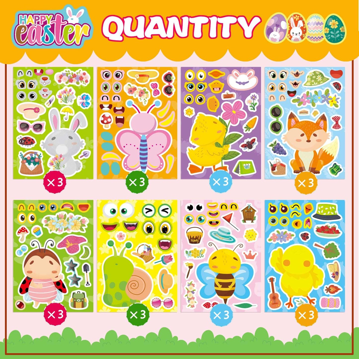 DUJAA 24 Sheets Spring Stickers for Kids – 8 Animal Designs for Easter & Classroom Fun