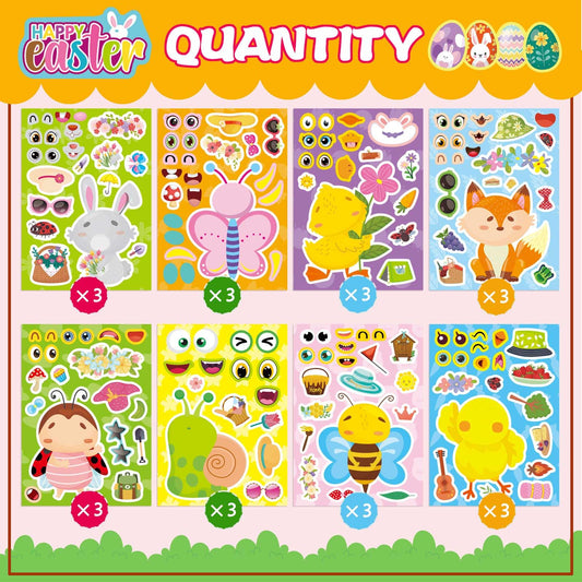 DUJAA 24 Sheets Spring Stickers for Kids – 8 Animal Designs for Easter & Classroom Fun
