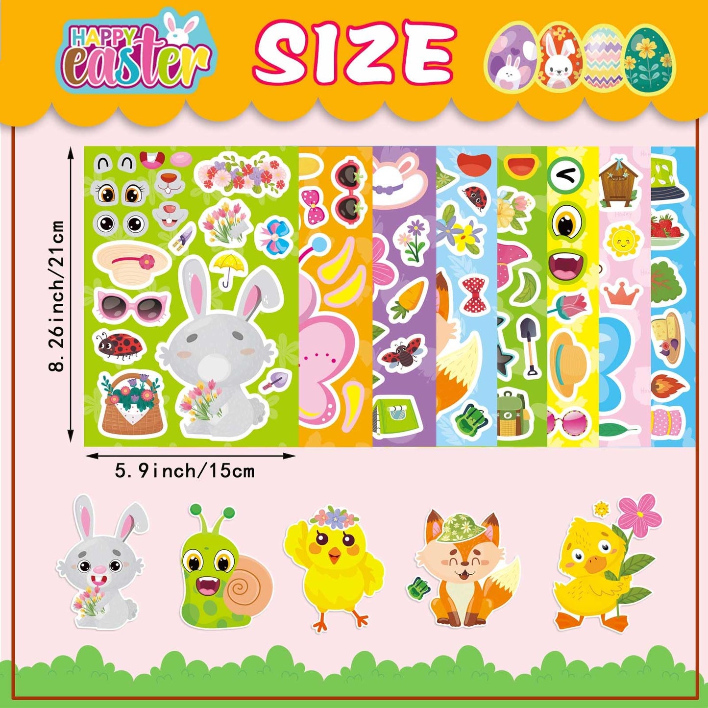 DUJAA 24 Sheets Spring Stickers for Kids – 8 Animal Designs for Easter & Classroom Fun