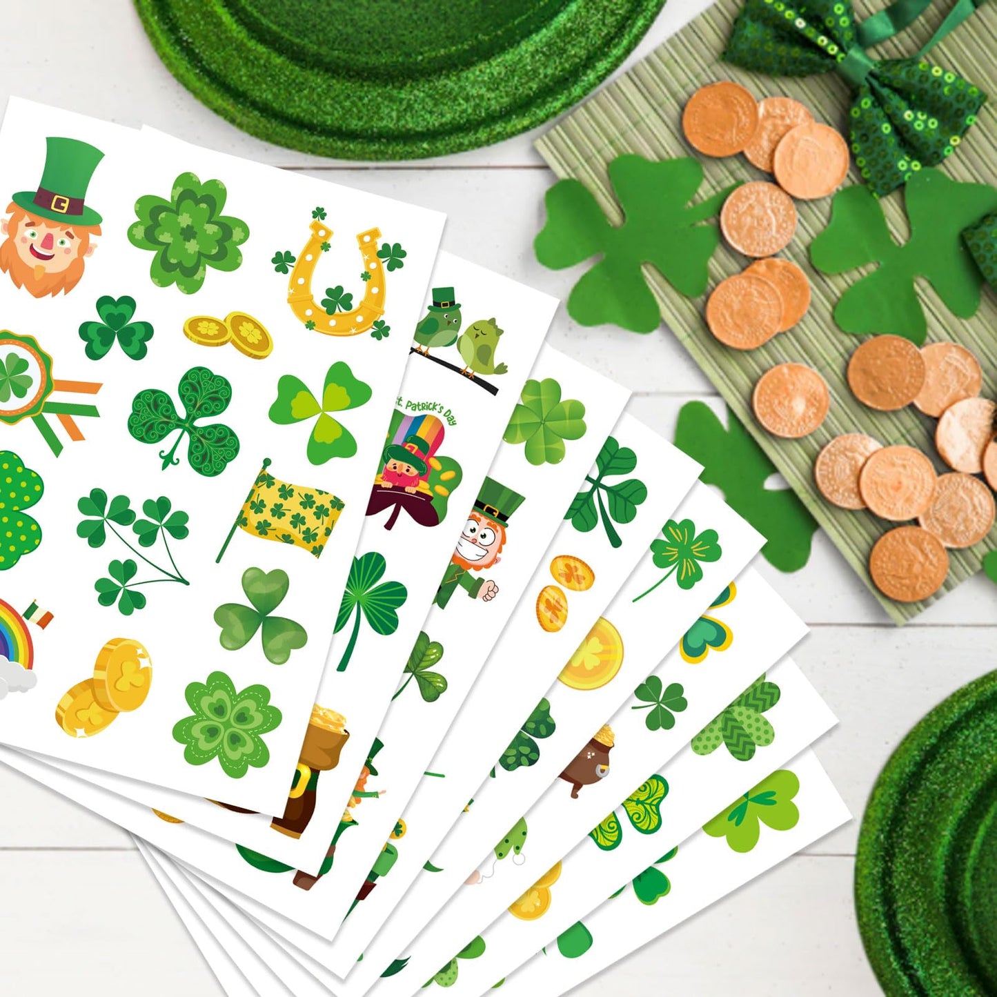 DUJAA 24 St Patrick's Day Stickers – Shamrock & Leprechaun Vinyl for Crafts