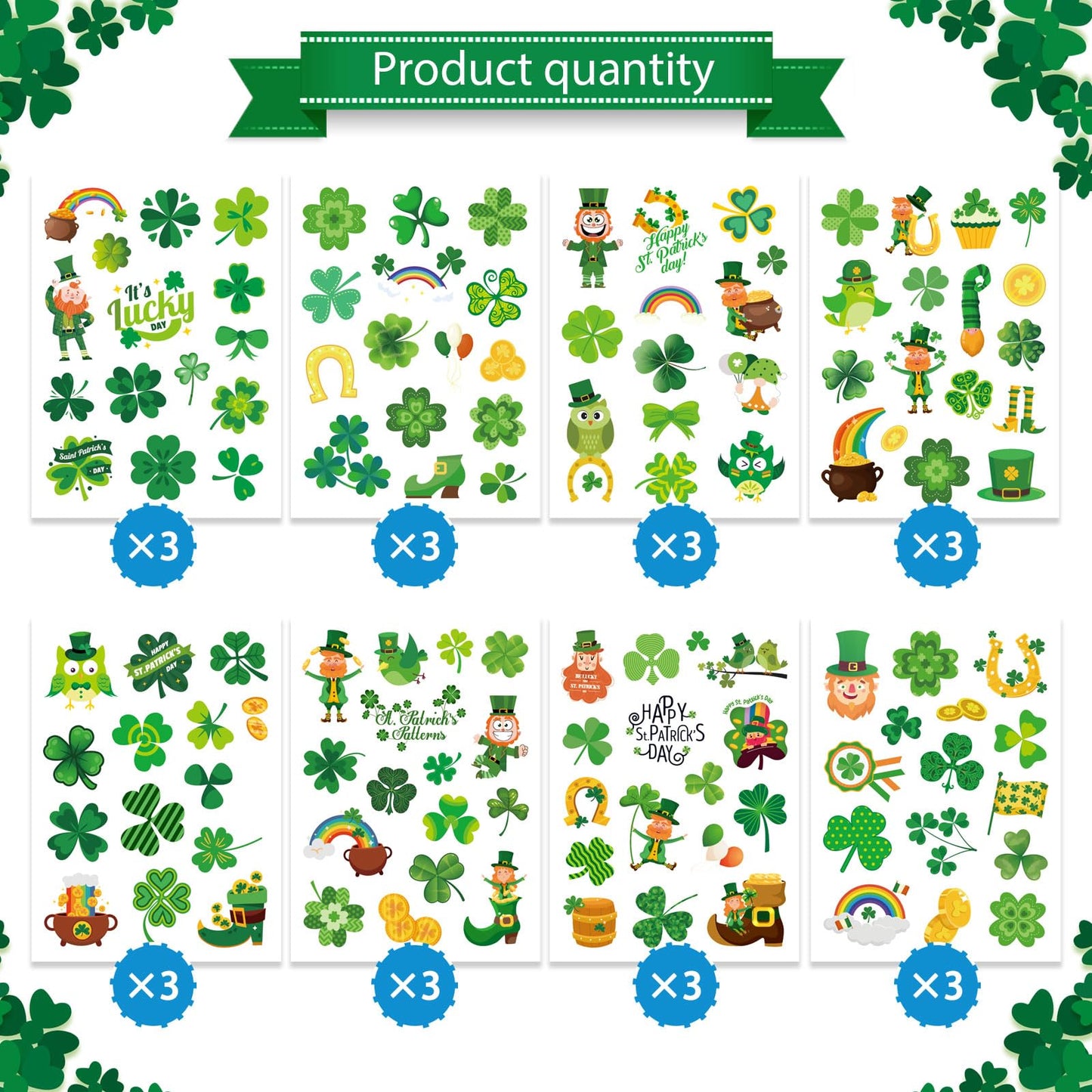 DUJAA 24 St Patrick's Day Stickers – Shamrock & Leprechaun Vinyl for Crafts