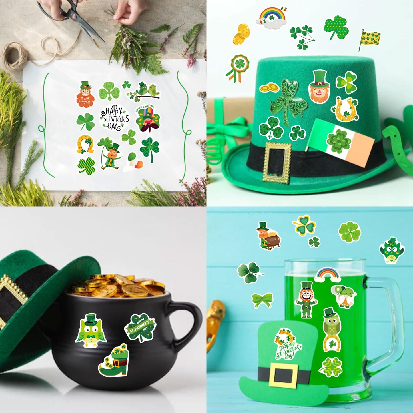 DUJAA 24 St Patrick's Day Stickers – Shamrock & Leprechaun Vinyl for Crafts