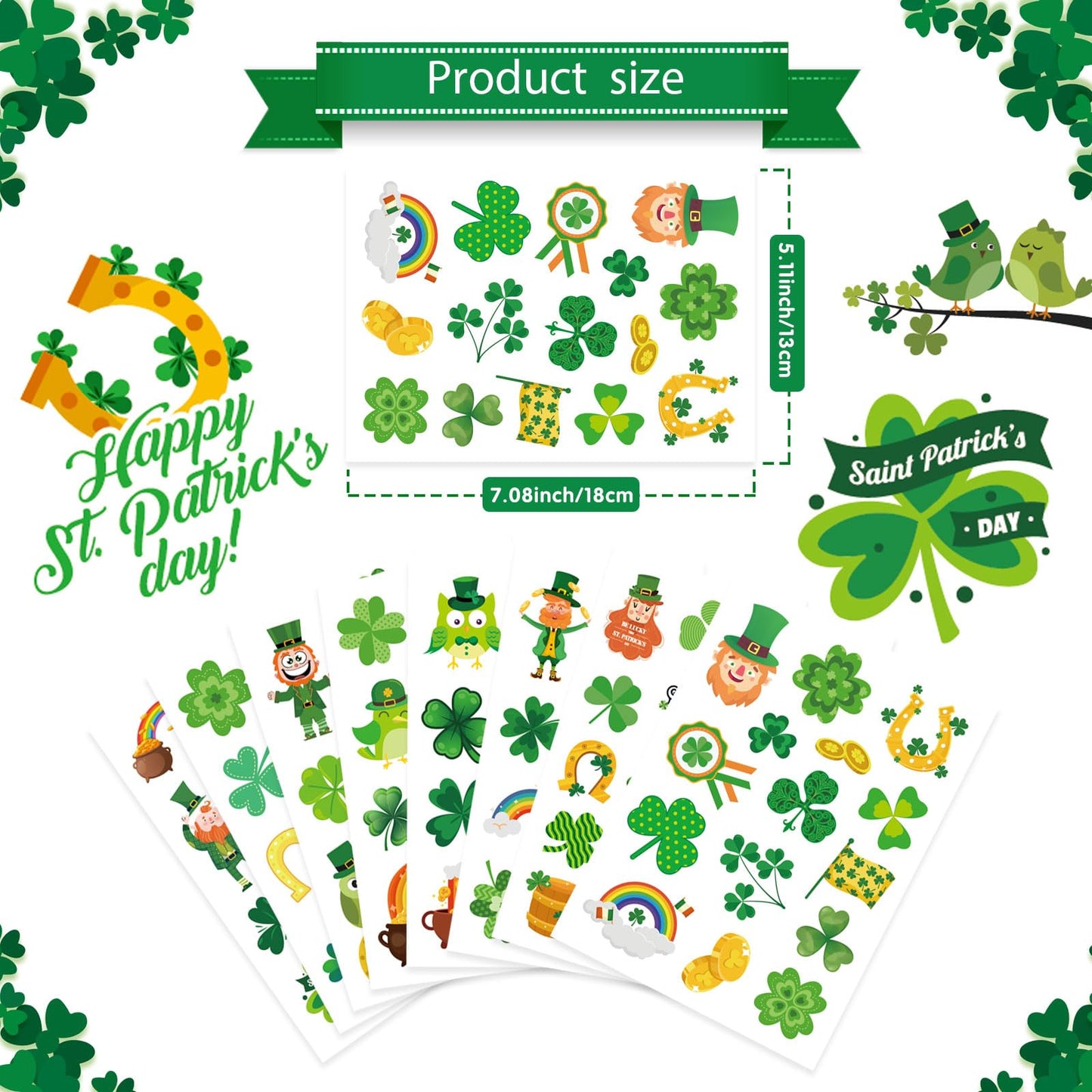 DUJAA 24 St Patrick's Day Stickers – Shamrock & Leprechaun Vinyl for Crafts