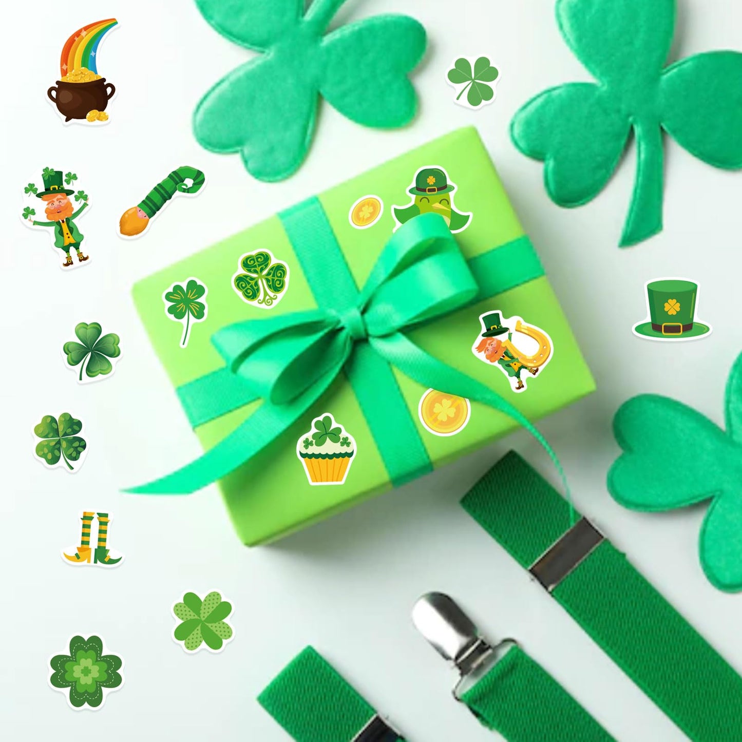 DUJAA 24 St Patrick's Day Stickers – Shamrock & Leprechaun Vinyl for Crafts
