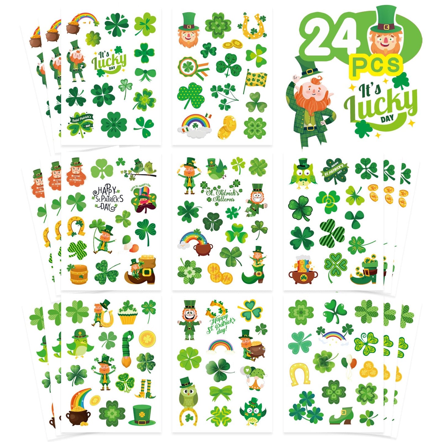 DUJAA 24 St Patrick's Day Stickers – Shamrock & Leprechaun Vinyl for Crafts