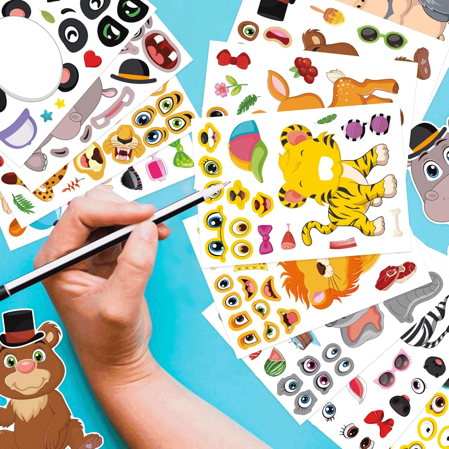 DUJAA 48 Sheets Safari Animal Stickers – Make-Your-Own Faces for Kids