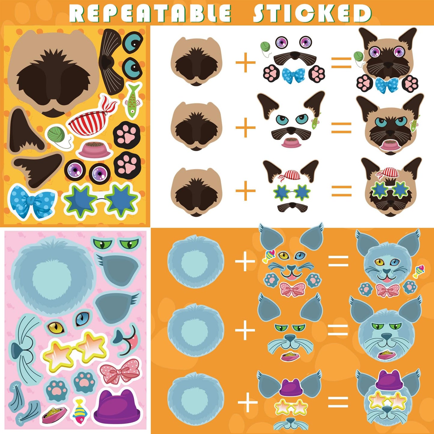 DUJAA 48 Sheets Cat Stickers - Make Your Own Cat Sticker Kit for Kids