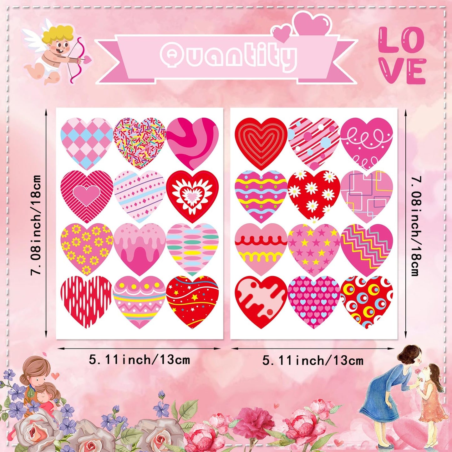 DUJAA 336-Piece Heart Stickers Set for Valentine Crafts, Cards & Gifts