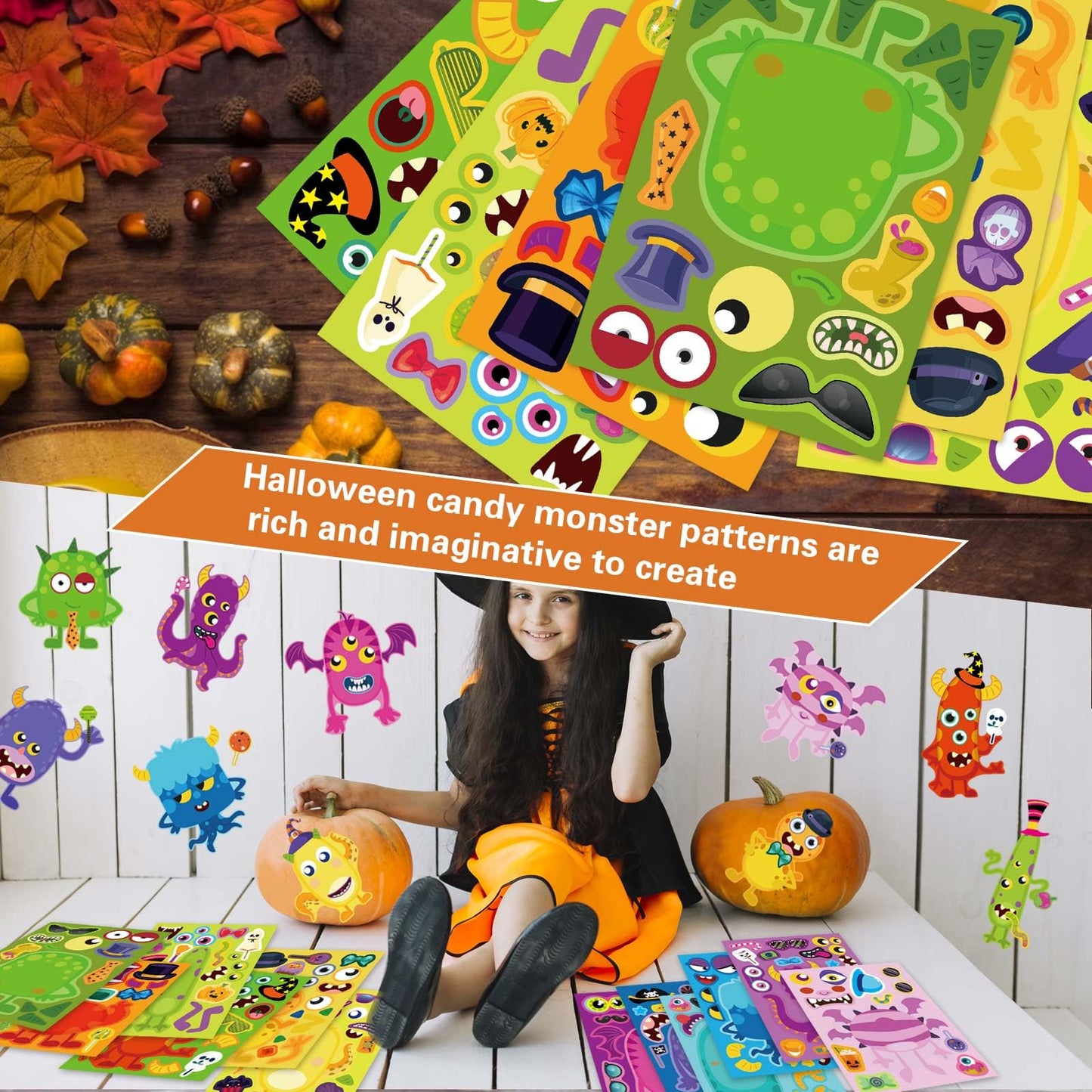 DUJAA Monster Face Stickers – 48pc Halloween DIY Kit for Kids