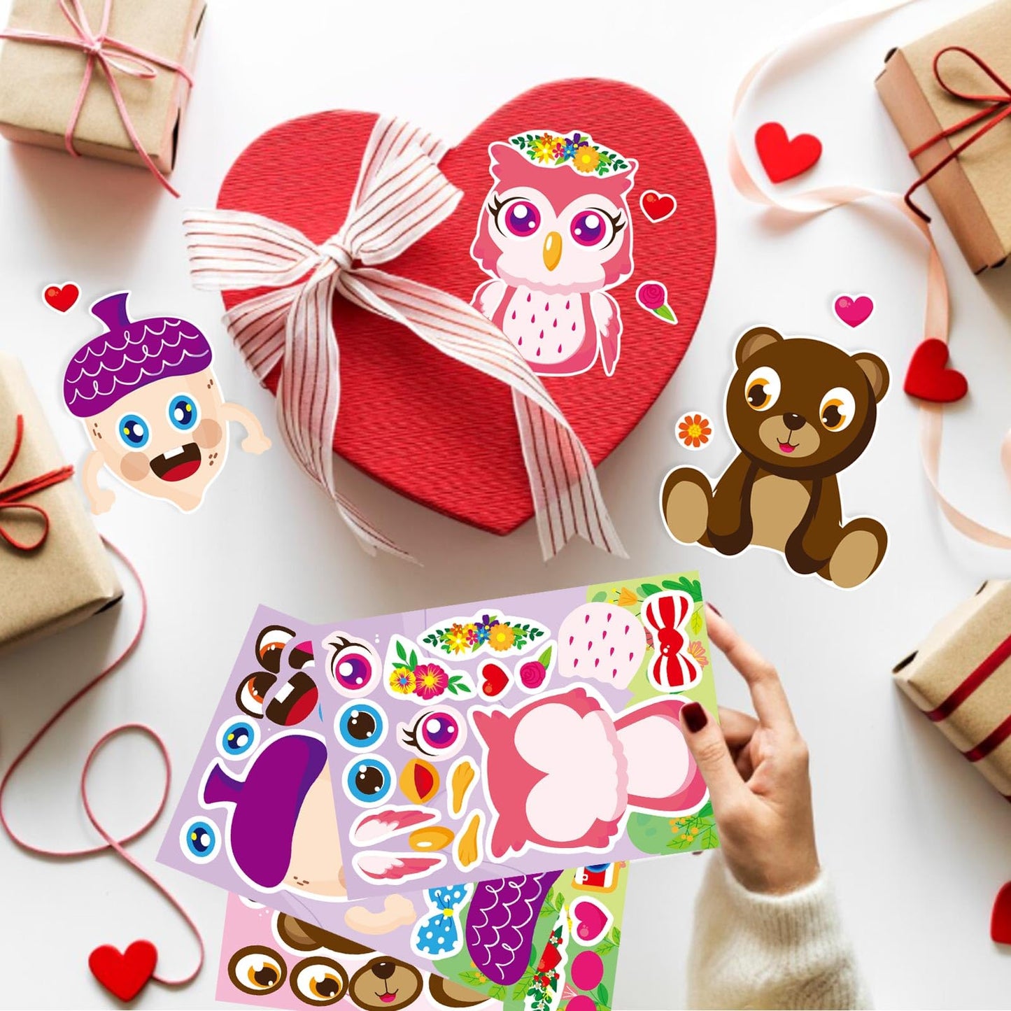 DUJAA 27 Sheets Valentine Stickers for Kids – Make Your Own Face Sticker Crafts