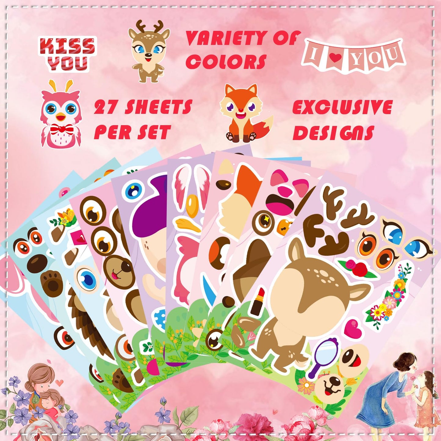 DUJAA 27 Sheets Valentine Stickers for Kids – Make Your Own Face Sticker Crafts